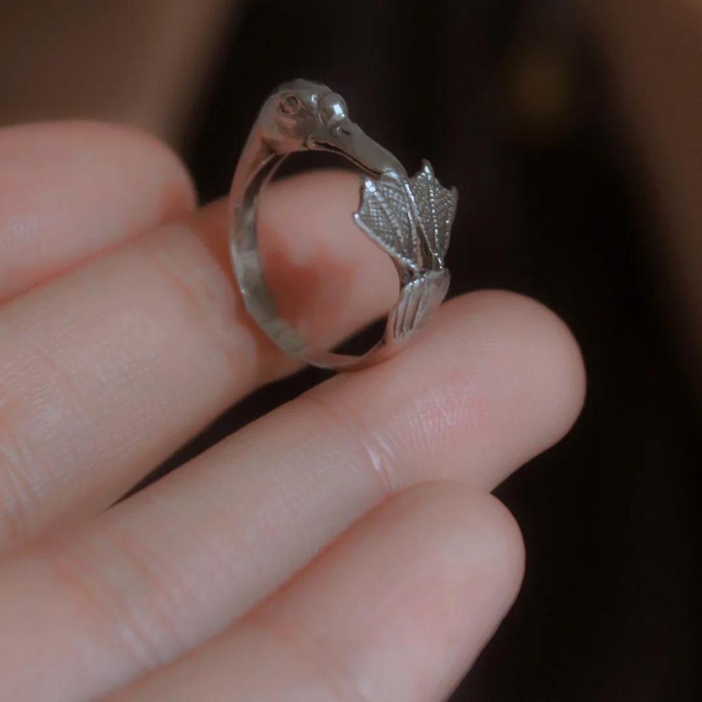 Yin Taifei Thai Silver Retro Goose Head Ring - Women's Antique Style Statement Jewelry