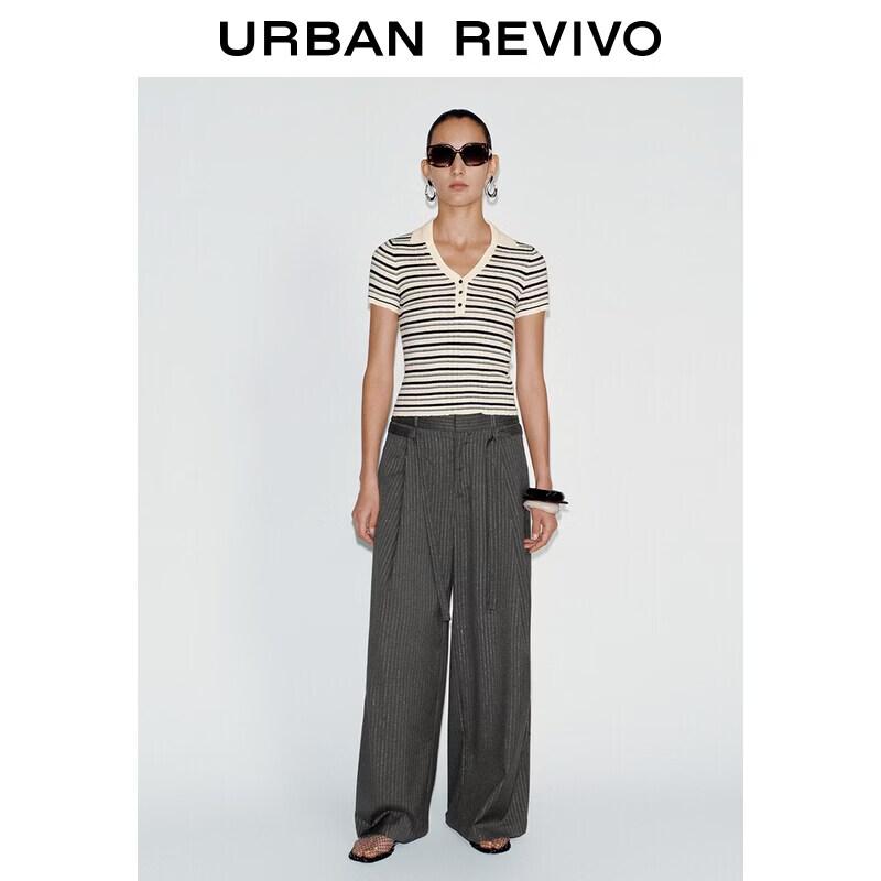 UR2026 Women s Pleated Tie-Waist Striped Wide-Leg Pants XL
