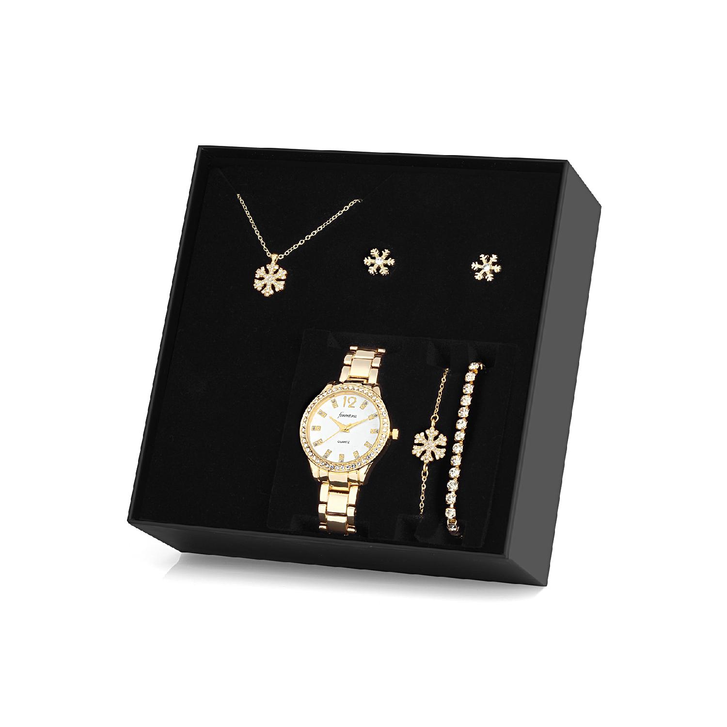 

Позолоченный снежинка, ожерелье, серьги, браслет, часы, подарочный набор Ps1081