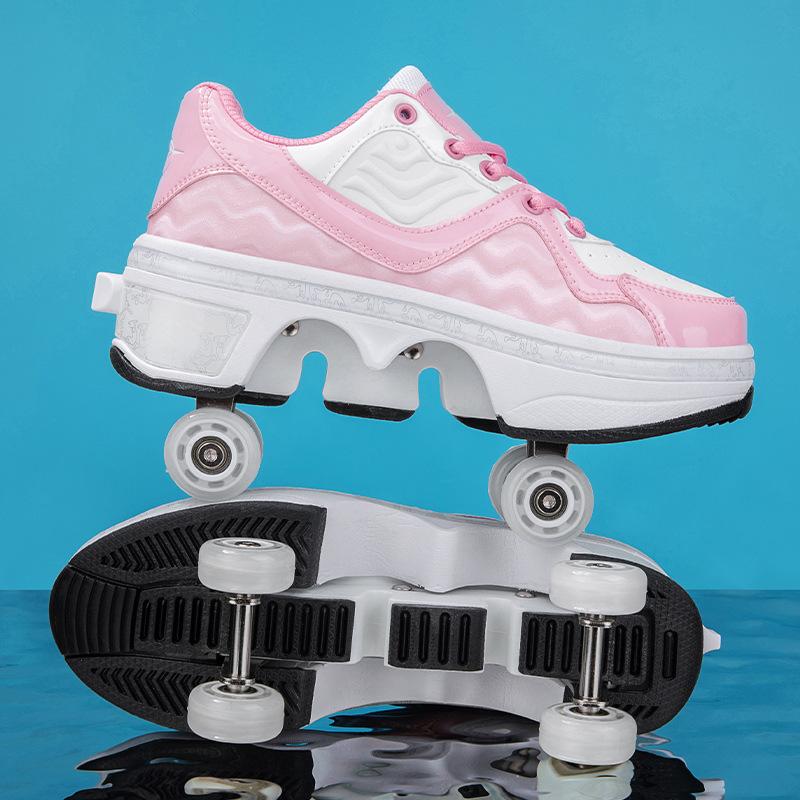 Four-wheel Runaway Shoes Boys Pulley Shoes Children's Student Version 6-15 Years Old Roller Skates Sports Shoes Adult Wheel Shoes Girls
