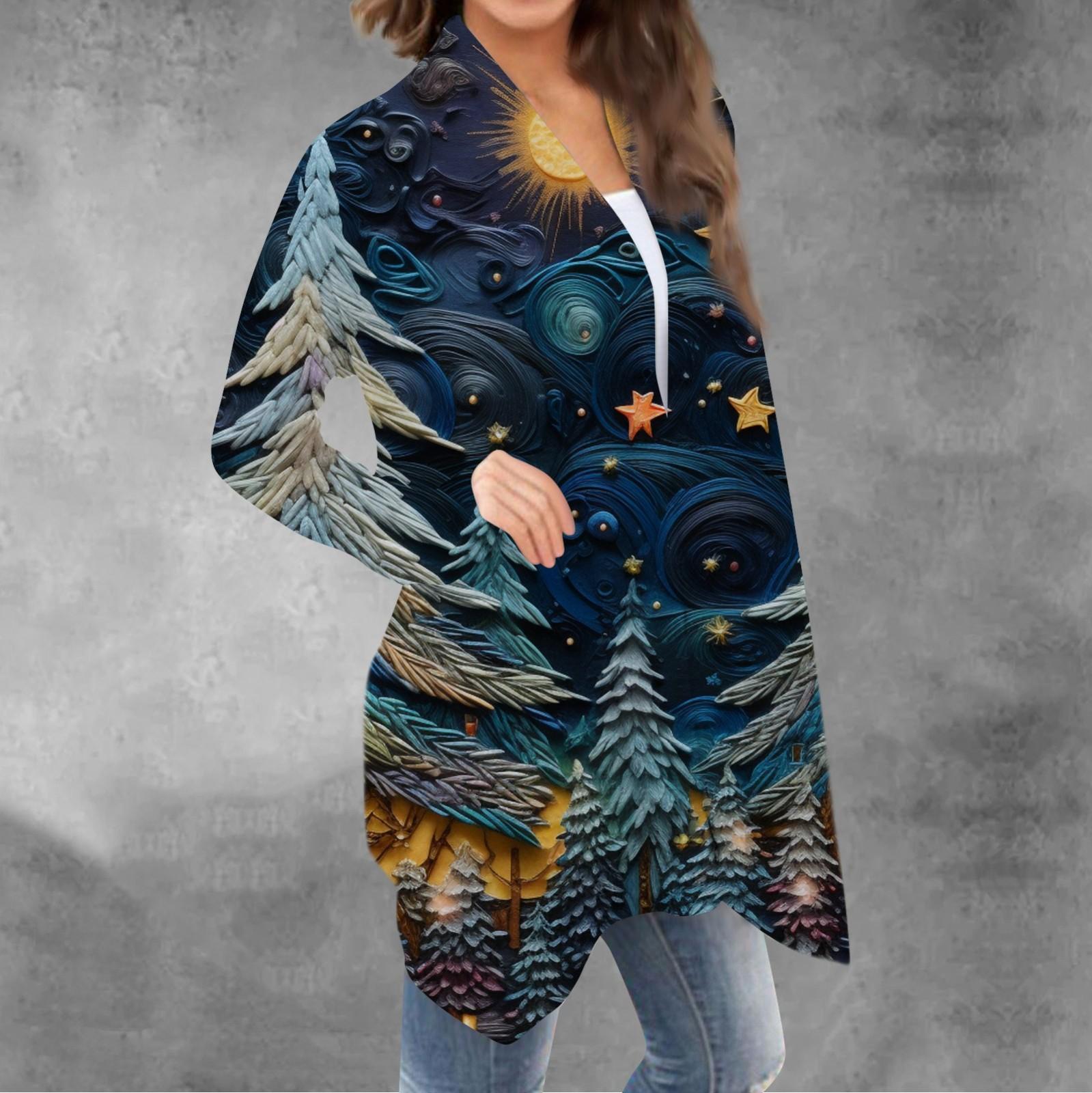 

Женский повседневный кардиган с длинными рукавами и рождественским принтом без верхнего пальто XXXXXL