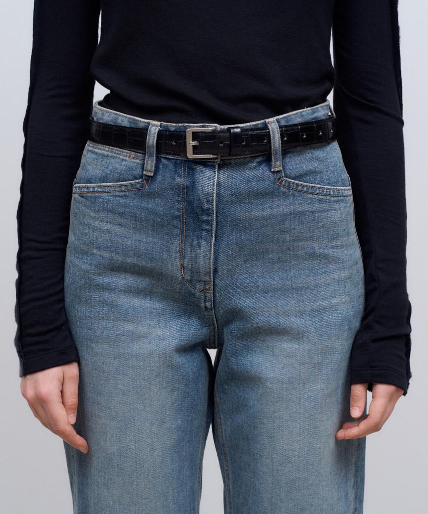 DOFFSEPT Square Croc Hard Leather Belt In Black