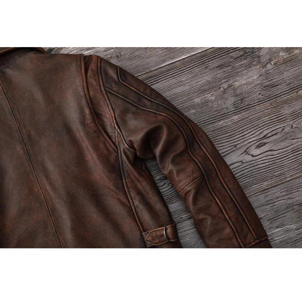 Chinese Size Vintage Red Browm Genuine Leather Jacket Light Coated First Layer Cowhide  Men Leather Jacket Fall and Winter