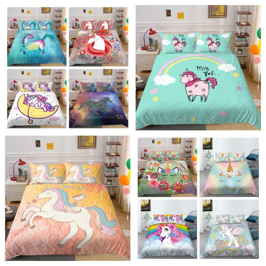 2023 Nový styl Unicorn Print Sada povlaků na přikrývku Domácí Povlečení Ložní oblek Nově Single Double Size Přikrývka