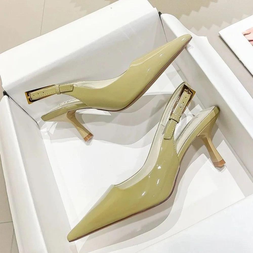 Summer New Brand Women Sandal Fashion Pointed Toe Shallow Ladies Elegant  Slingback Shoes Thin Med Heel Pumps