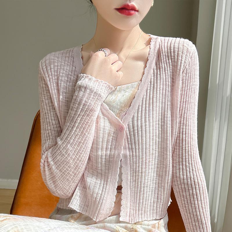 Women Thin Long Sleeve Solid Sunscreen Knit Cardigan Summer Outerwear Cover Up