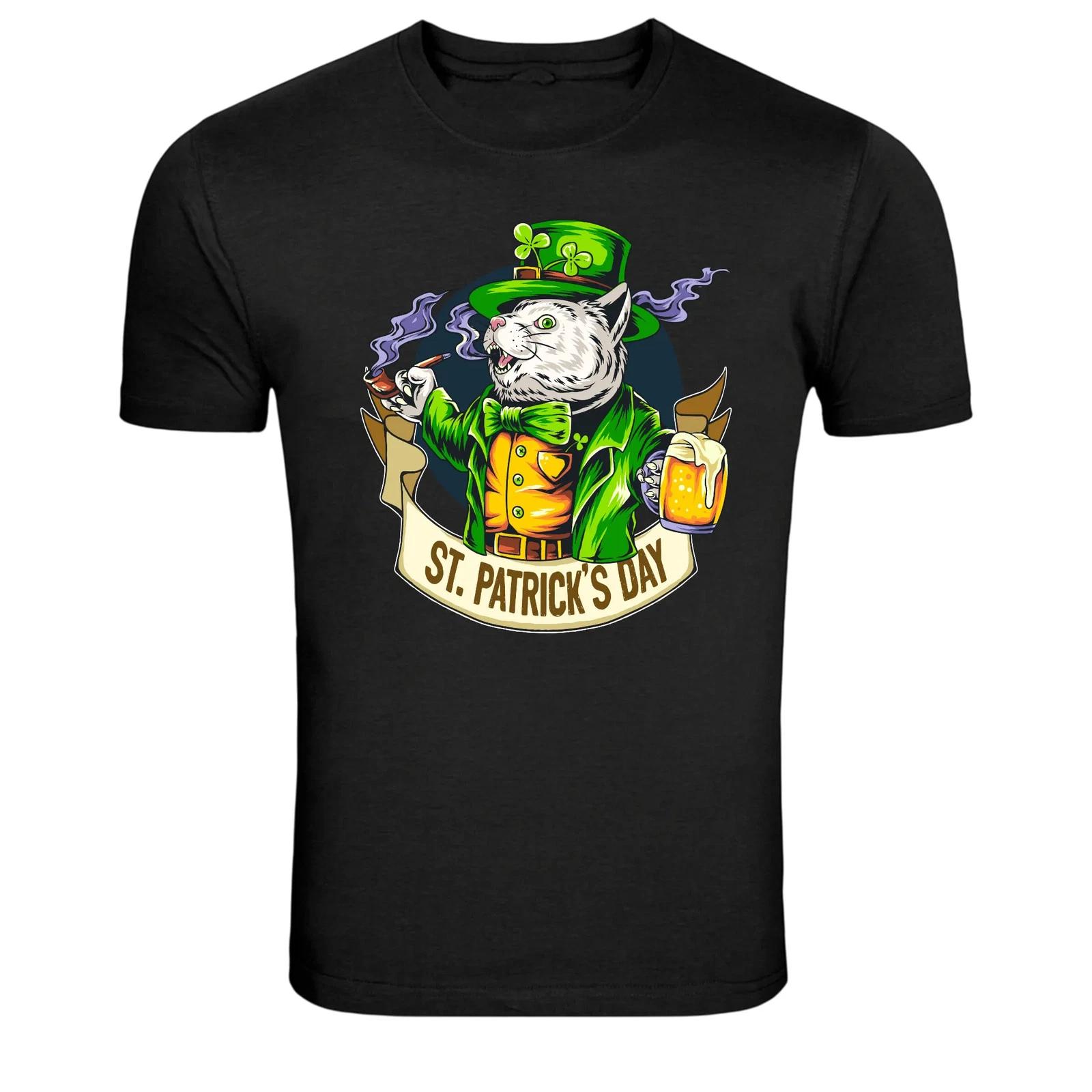 St Patricks Day Cat Leprechaun Beer Graphic T Shirt Funny Tee S
