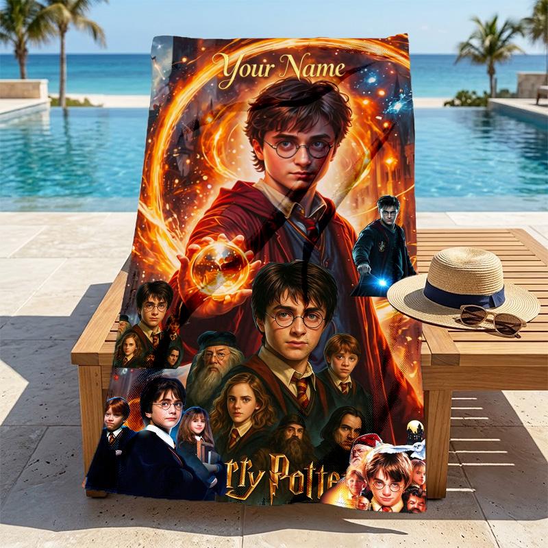 Custom Name Harry Potter Stylish Digital Printing Beach Towel Quick‑Drying Absorbent Blanket for Beach Pool Gym Travel