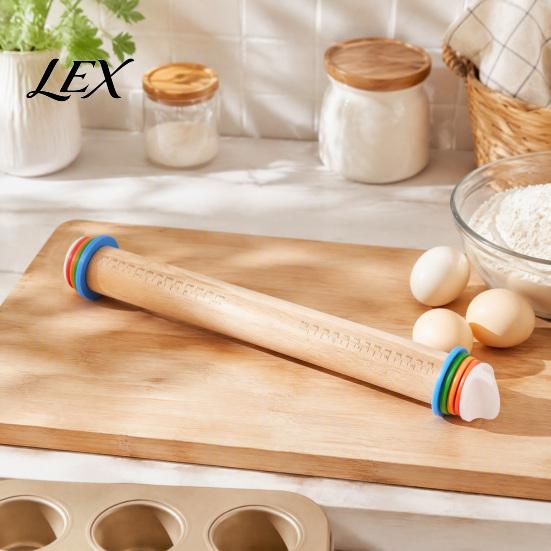 Non Stick Pastry Roller for Kitchen Rolling Pin with Thickness Rings, Ergonomic Measurement Markings Tool, Versatile Baking Supplies Non-Stick
