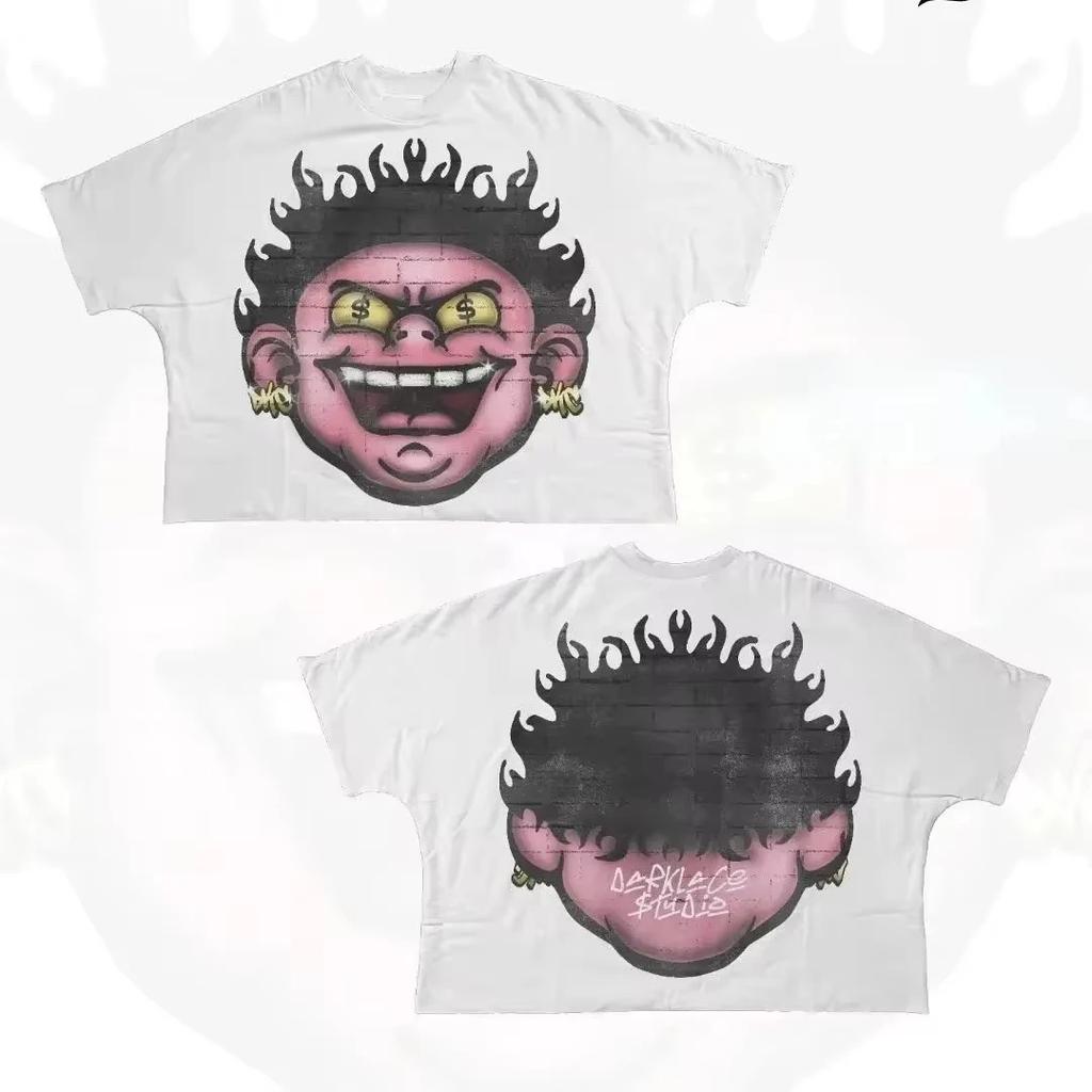 Men Women Streetwear T Shirt Hip Hop Fun Cartoon Graphic Printed Oversized T Shirt Harajuku Gothic Cotton Short Sleeved Clothing