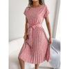 VEZFAA Vestidos casuales de cintura alta con cuello redondo y manga corta con estampado de flores para verano y primavera a la moda para mujer