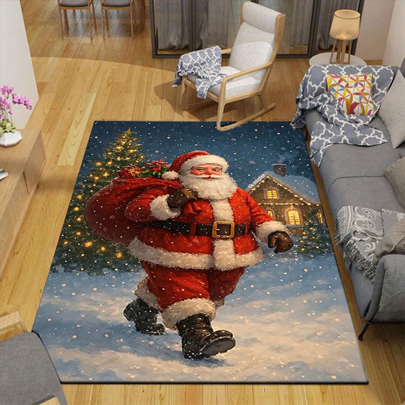 1Pc Santa Claus Gifts Winter Night Rug Office Carpet Indoor Outdoor Doormat Nonslip Soft And Comfortable Living Room Christmas Halloween Gift D9183