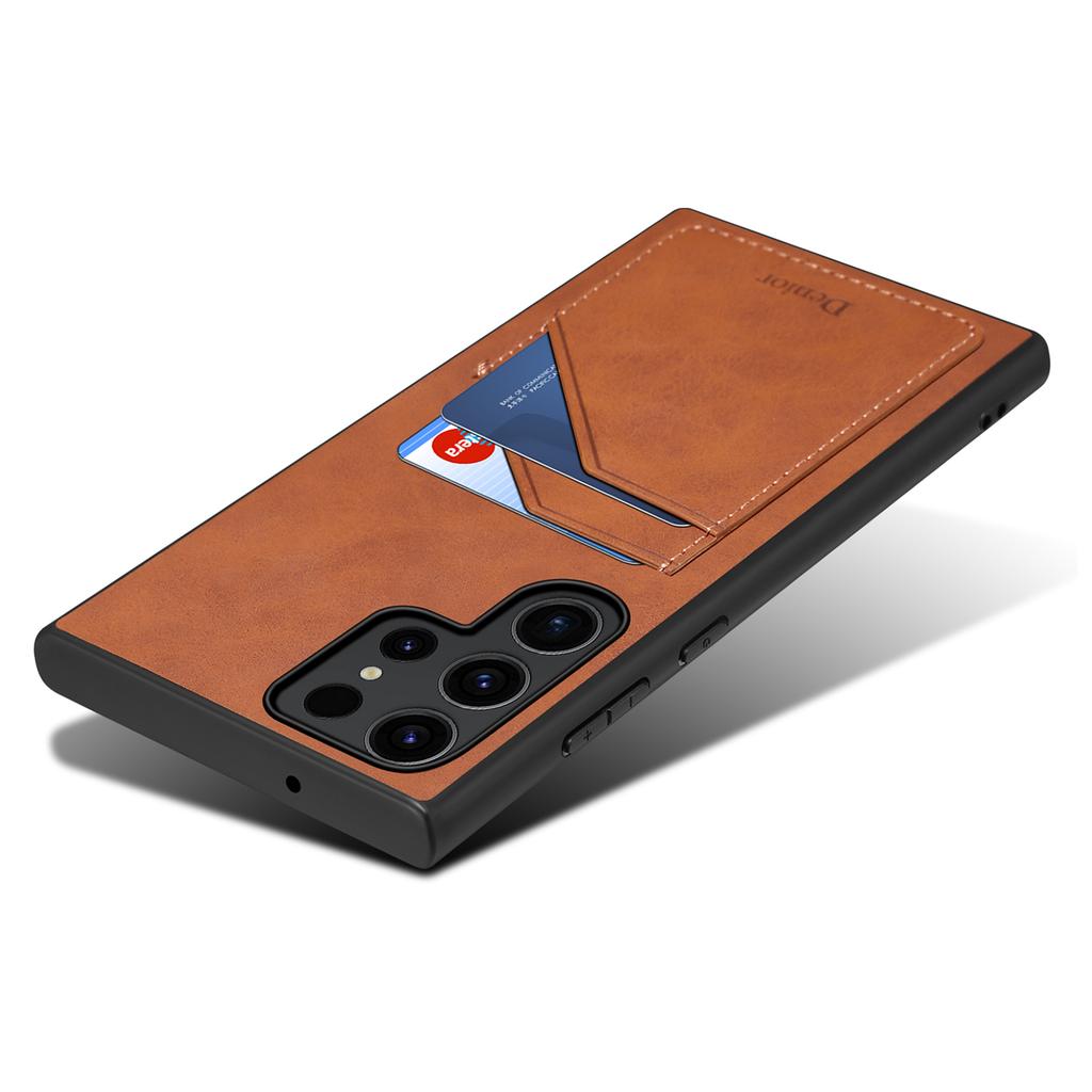 DENIOR For Samsung Galaxy S23 Ultra Case PU Leather Coated PC+TPU Dual Card Holders Phone Cover