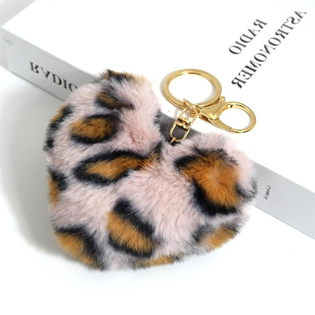 Heart-shaped Peach Faux Fur Keychain - 10cm Plush Pendant for Bags, Cars, and Accessories