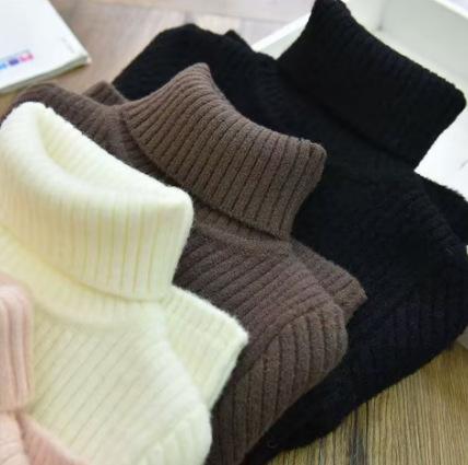 Kids Autumn Winter High Neck Fleece Lined Knitted Sweater Warm Thickened Pullover Top For Toddler Baby 90 чёрный