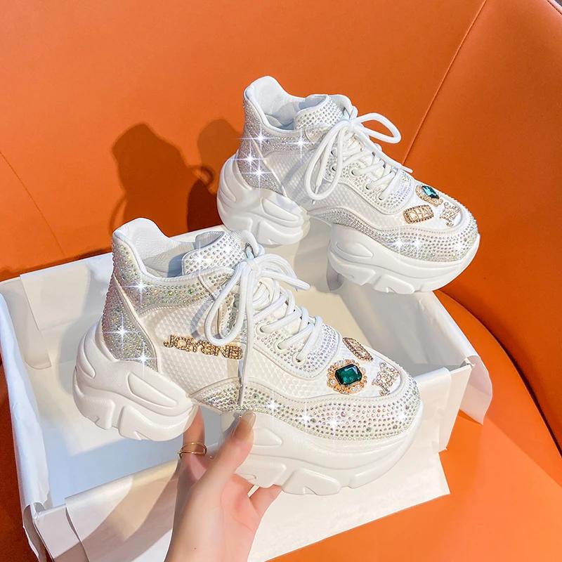 Fashion Women'S Shoes New Rhinestone Women'S Sneakers Diamond Breathable Luxury Designer Casual Platform Shoes  Mujer