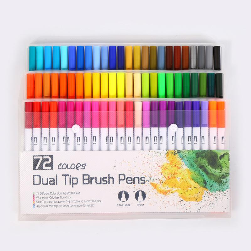 Dual Brush Markers Pens, 72Colors Dual Tip(Fineliner & Brush) Art Markers, Artist Coloring Marker Set for Adult Coloring Books No Bleeding