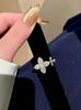 Zircon Lucky Clover Flower Open Ring - Elegant Court Style Exquisite Hand Jewelry