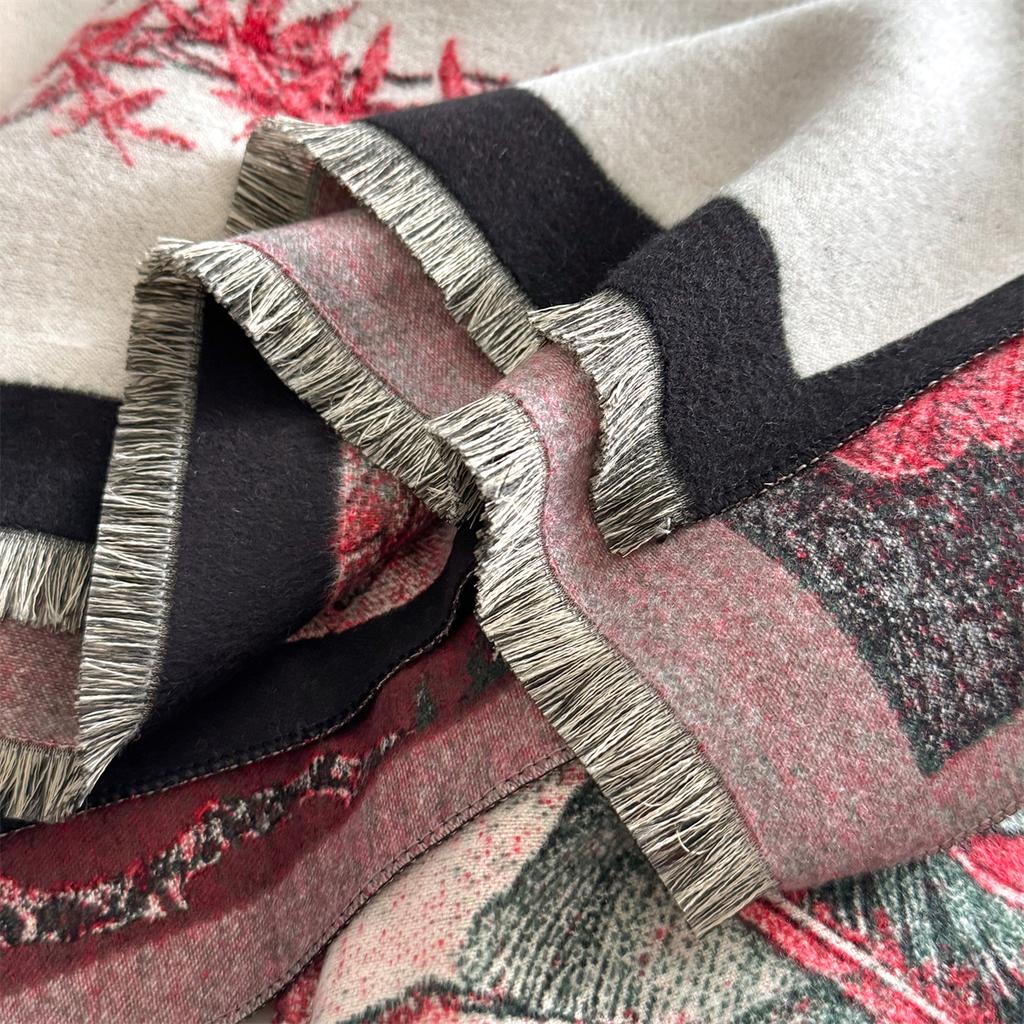 Winter Thickened Warm Scarf 65*185cm Tassel Pashmina Shawl Women‘s Floral Imitation Cashmere Warps Autumn Coldproof Blanket