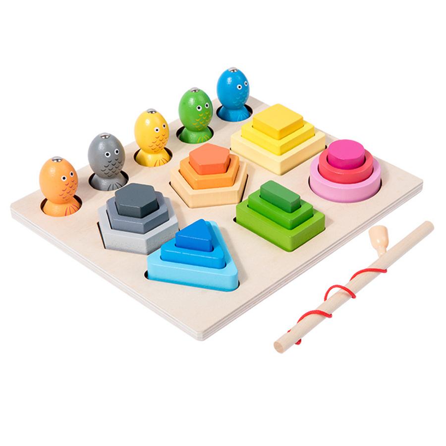 Children's Wooden Educational Toys Sorting Stacking Preschool Color Shape Classification Cognition Fishing Game Christamas Toys