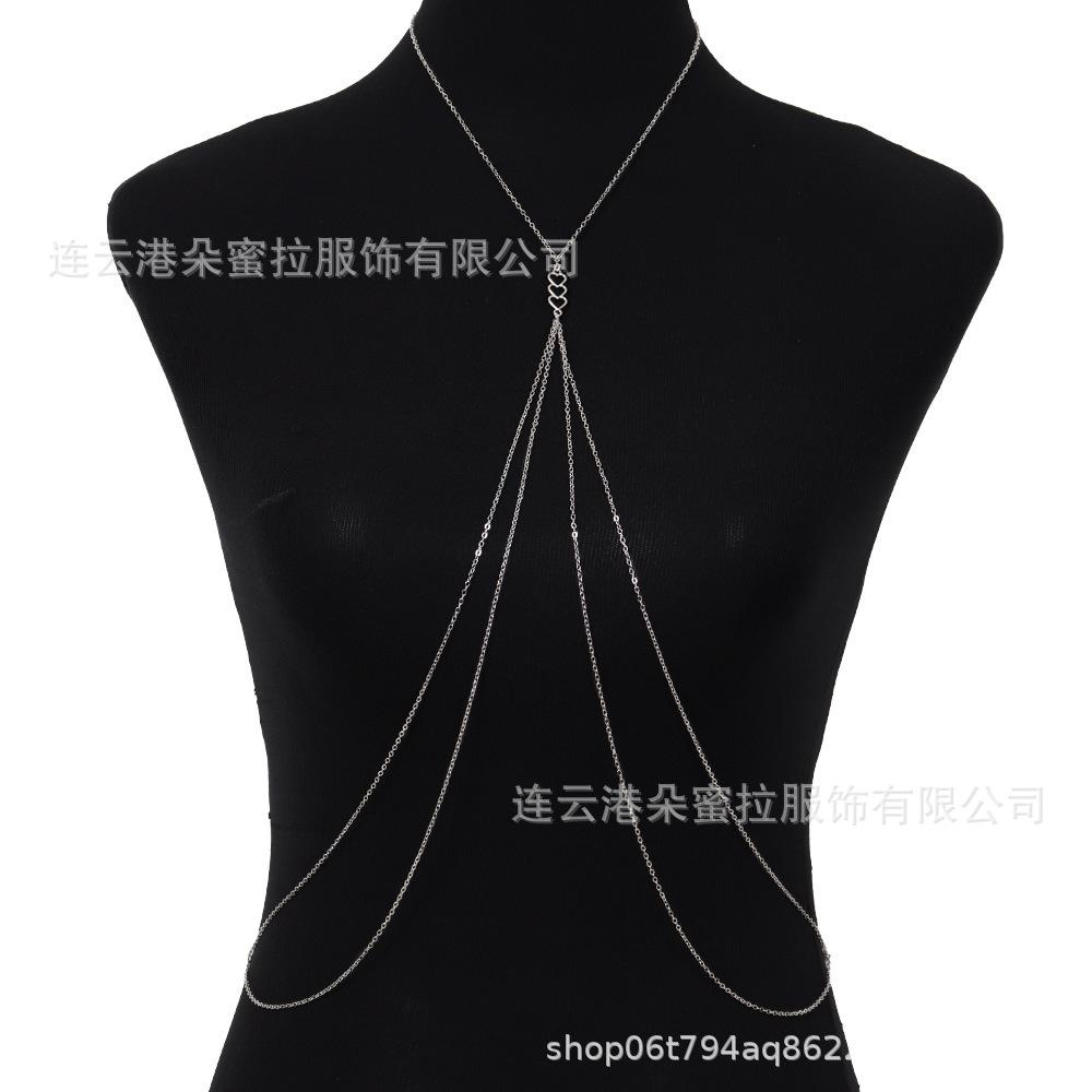 Cross-border Jewelry Body Chain European and American Sexy Exaggerated Beach Casual Flash Diamond Pendant Fringed Alloy Chest Chain