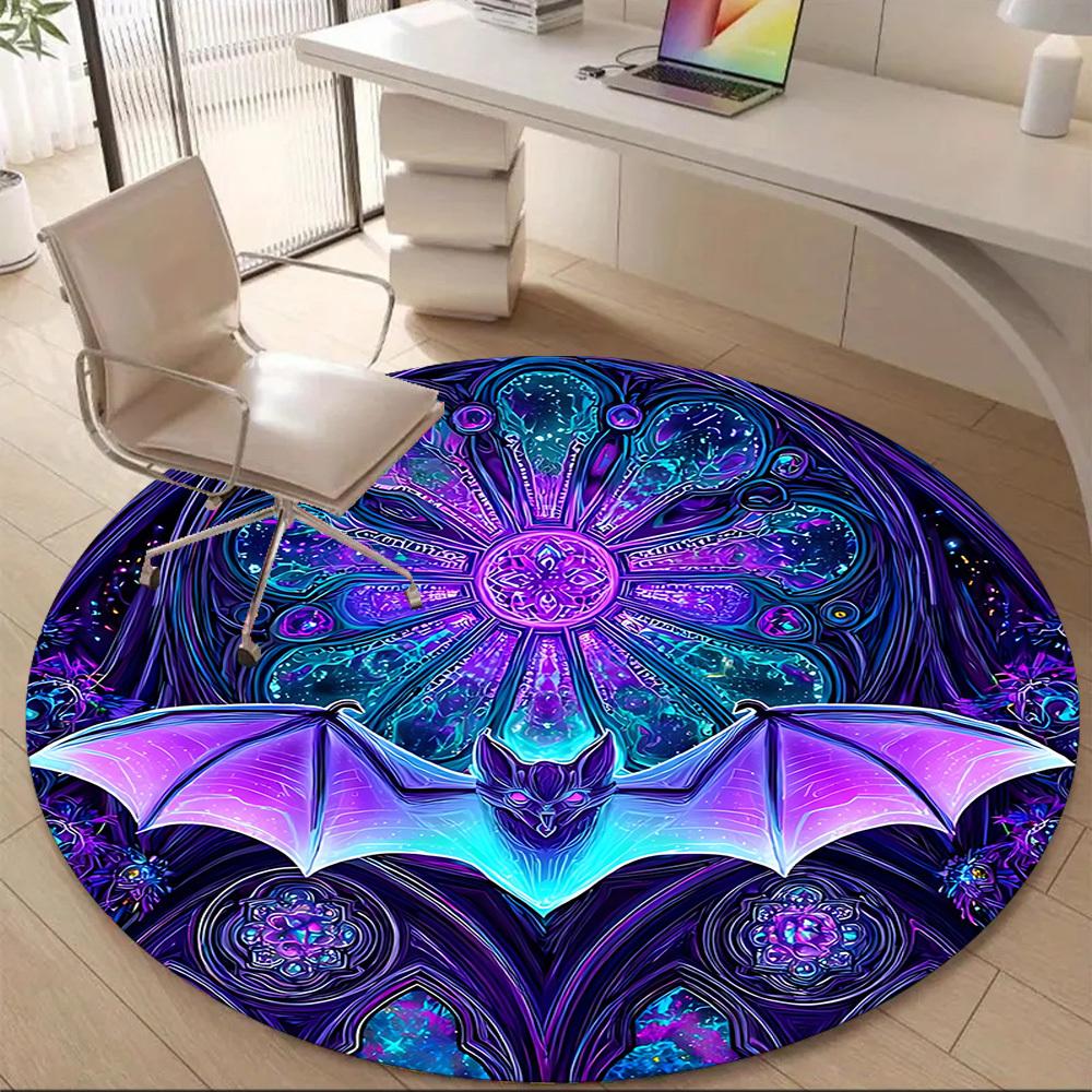 1pc Bat Mandala Office Round Area Rug, Mat Suitable ForOffice, Under Office Chairs Bedroom Living Room Home Decor, Room Deco