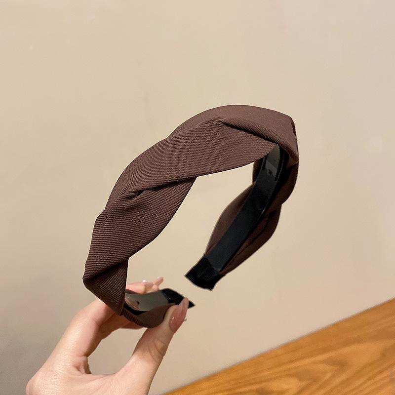 Milk tea color retro twist headband women wide edge high cranial top pressure hair headband hair