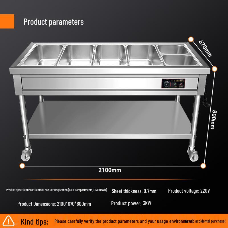 Ke Lai Heng Stainless Steel Warming and Serving Counter with Food Containers for Fast Food Restaurants