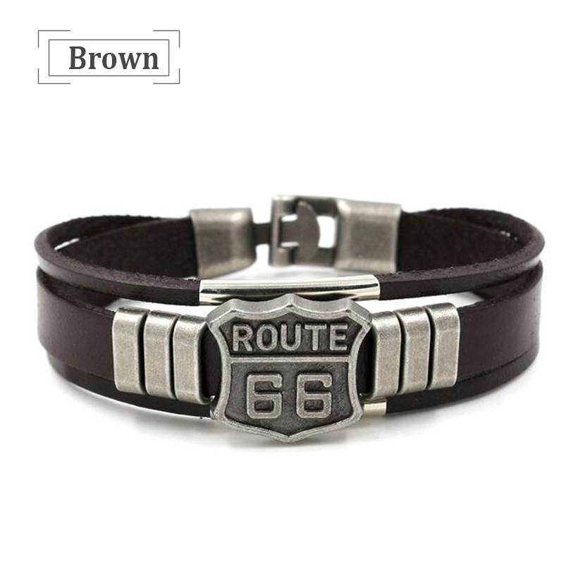 Trendy American Route 66 Printed Pattern Bracelet Men's Bracelet Metal Multilayer Leather Bracelet Accessories New Party Zircon