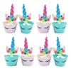 24pcs Unicorn Theme Cupcake Wrappers Toppers  Kids Birthday Party Supplies Decorations