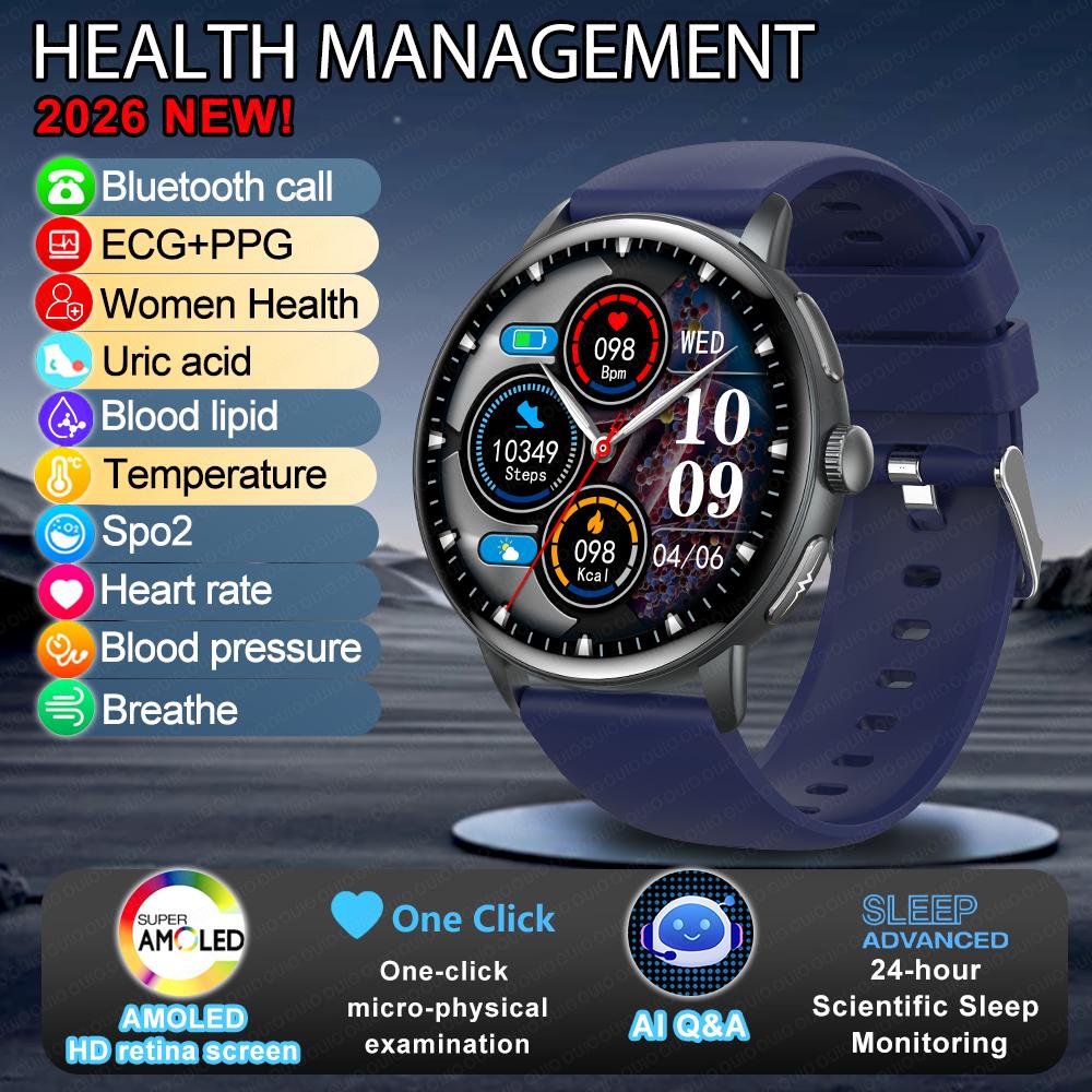 2025 New ECG Uric Acid Smart Watch Blood Component Temperature Heart Rate Stress Al Q&A Bluetooth Call Health Monitor Smartwatch