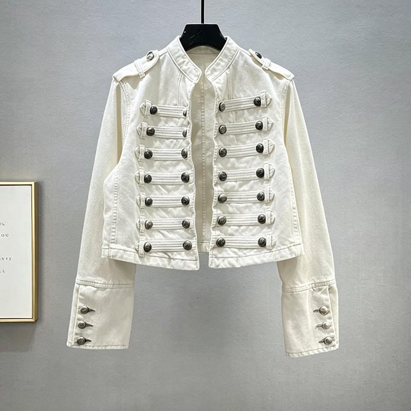 Womens Denim Jacket 2026 Fall Slim Fit Button Decor Stand Collar Long Sleeve Short Coat Streetwear