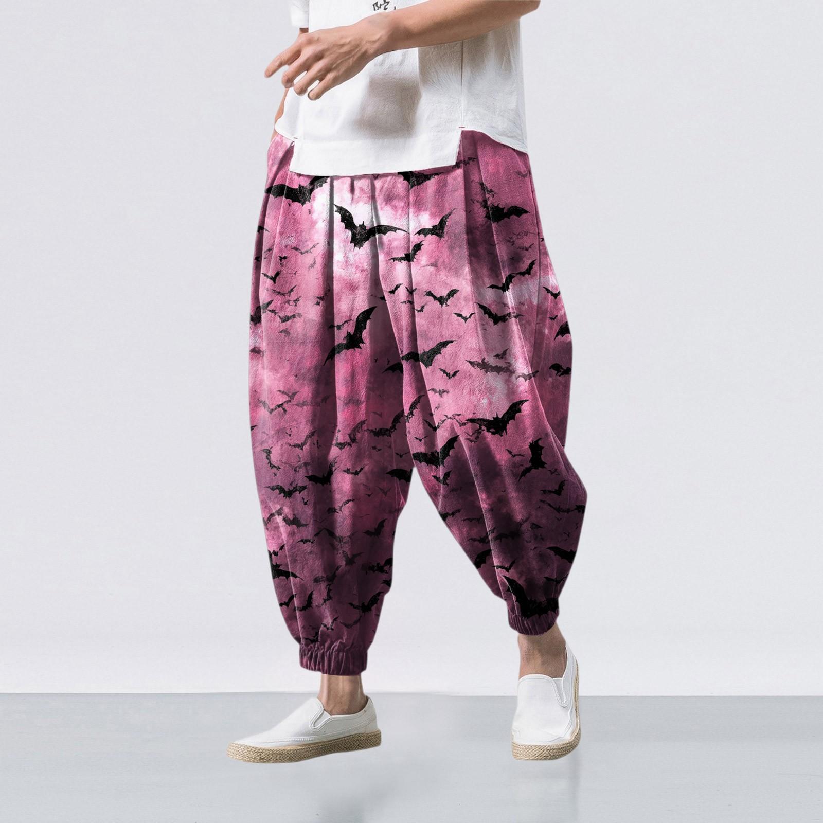 

Halloween Print - Casual Wide-leg Pants, Men s Loose Casual Pants XL рожевий