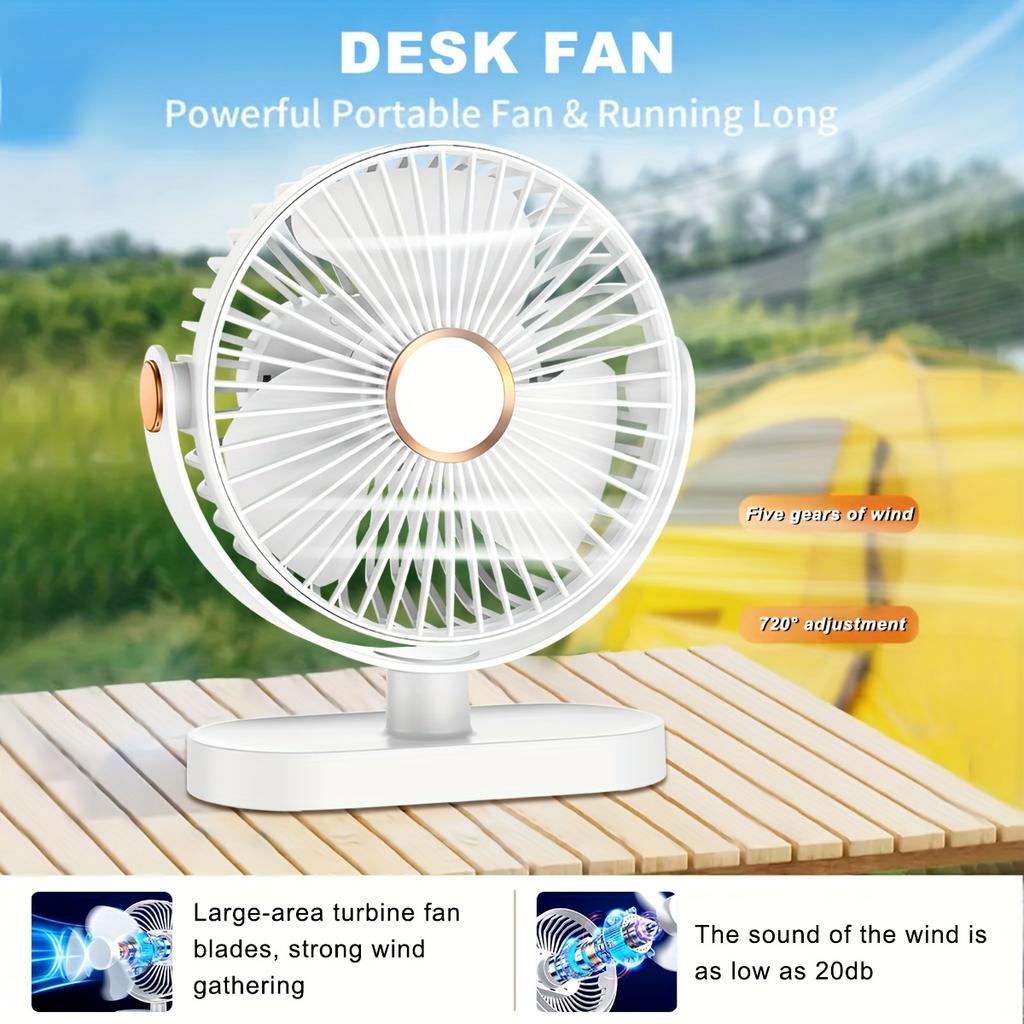 Reiseventilator 720° faltbar USB tragbar verstellbar klein 5-stufiger Tischventilator, unverzichtbar für Kreuzfahrten, Zuhause, Schlafzimmer und Büro-Schreibtische