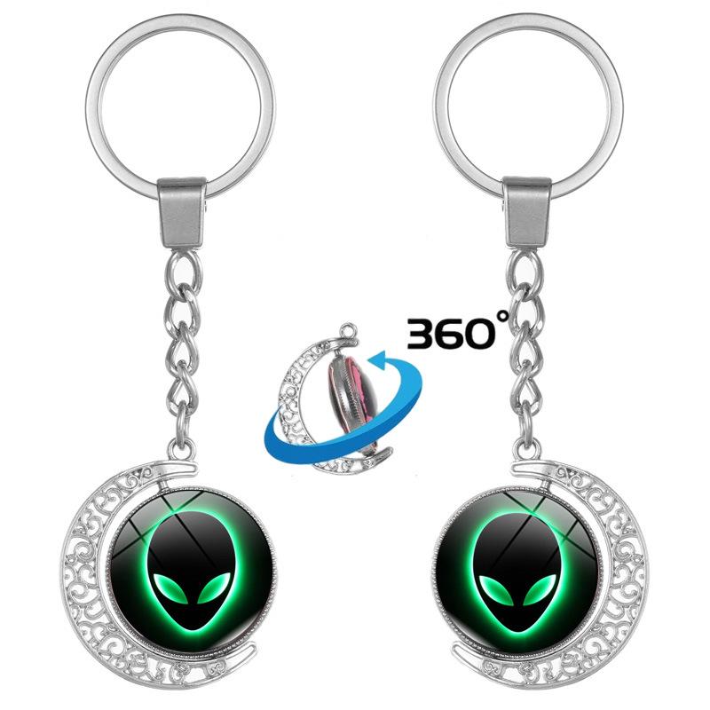 Green Alien Double-Sided Rotating Pendant Keychain - Gift & Souvenir