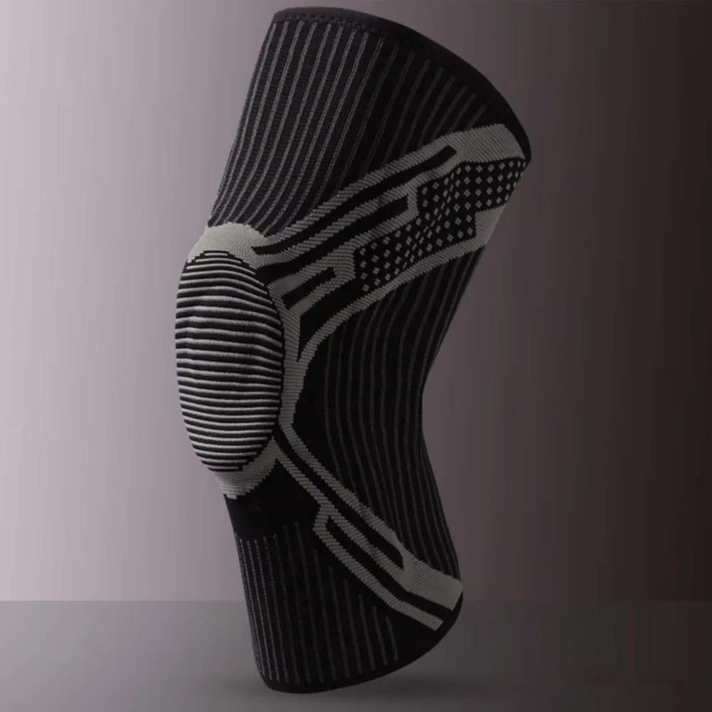 

Спортивный компрессионный наколенник, защита надколенника, вязаный, силиконовый, с пружинами, накладки для ног для велоспорта, бега, баскетбола чёрный