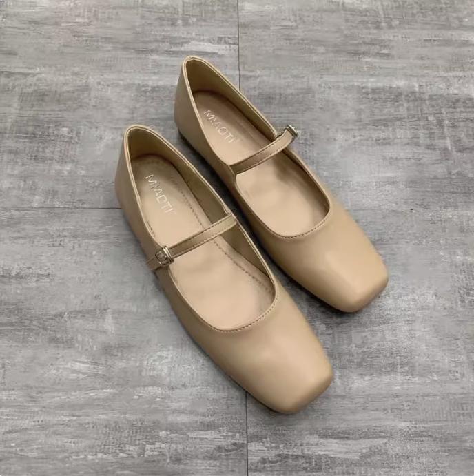 Fashion Flat Shoes for Women 2025 Spring and Autumn New Mary Jane Square Toe Women's Red Plus Size Women's Shoes 41-43 Zapatillas Mujer