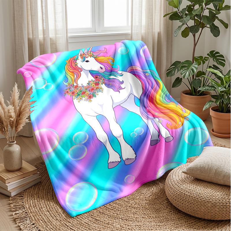 Rainbow Mane Unicorn Theme blanket Lightweight Warm Flannel Blanket Decorative Throw Blanket for Home Decoration