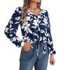 Ladies Autumn Winter Shirt Elegant Contrasting Flower Lantern Sleeve Lapel Blouses Fashion Casual Women's Top