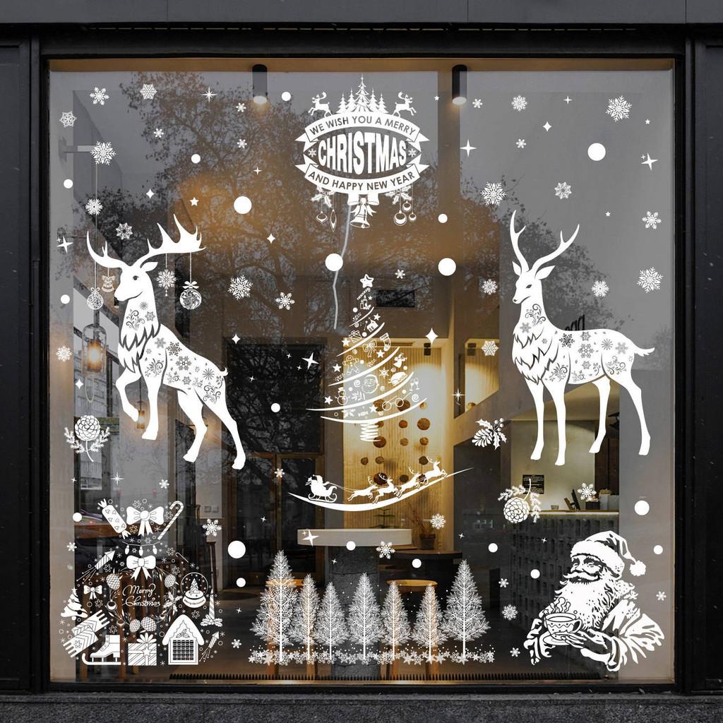 Window Christmas Festive Sticker Pvc Reindeer And Snowflakes Holiday Decor