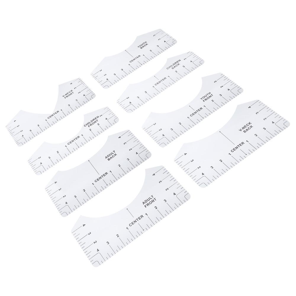 8pcs Transparent PVC T-Shirt Alignment Ruler Round Neck Logo Placement Tool For DIY Crafts
