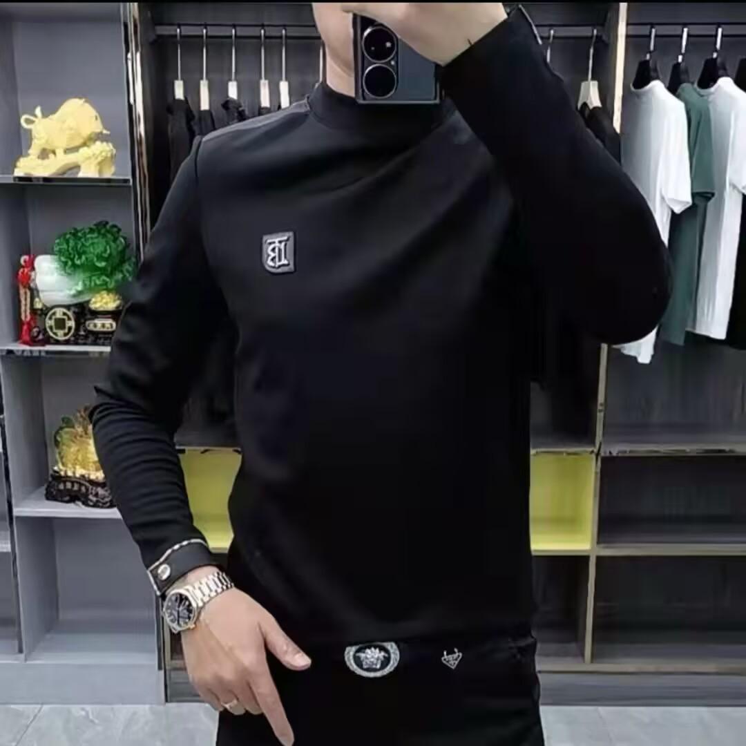 

Men s Long Sleeve Thin Hoodie T-Shirt: Casual Korean Style, Round Neck Base Layer, Loose Fit for Youth and Middle-aged, Spring/Autumn Wear. L чорний
