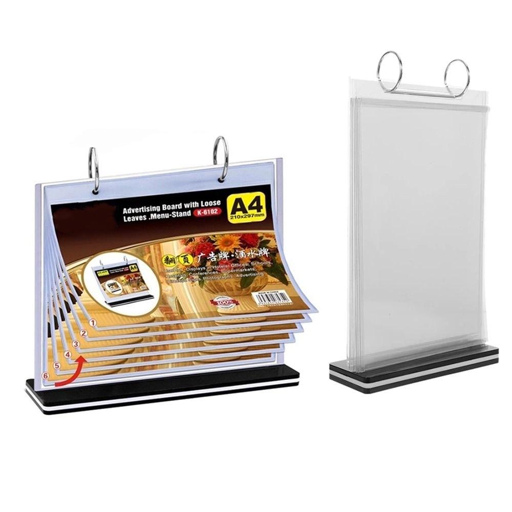 Clear PVC Menu Display Stand Sturdy Base Tabletop Loose-leaf Rack Pageable Folder Retail Stores