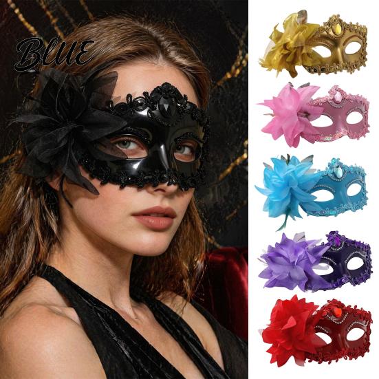 Venetian Style Mask Half Face Masquerade for Women Mesh Flower Rhinestone Mask Costumes Accessory Halloween Carnival Prom Ball Party