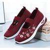 Fashion Women's Solid Color Knitted Sneakers Non-slip Floral Embroidered Lightweight Soft Sole Walking Shoes Low-top Breathable Shoes