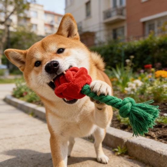 Jouet pour chien en peluche rose avec couineur, jouet à mâcher interactif pour petits et moyens chiens, peluche douce en forme de fleur.
