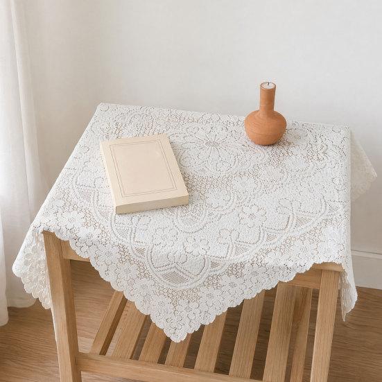White Lace Tablecloth, Square Scalloped Floral Lace Doily, Elegant Vintage Table Cover for Nightstand End Table Tea Party Home Decor