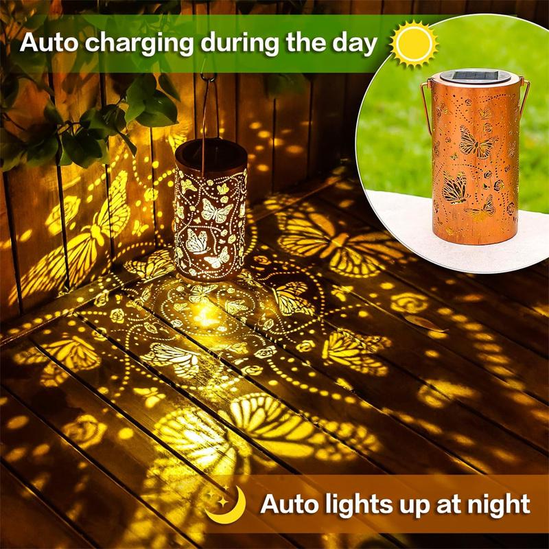 Butterfly Solar Lanterns Outdoor Waterproof Hanging Lights, Metal Decorative LED Solar Light for Yard Patio Porch Balcony Decor