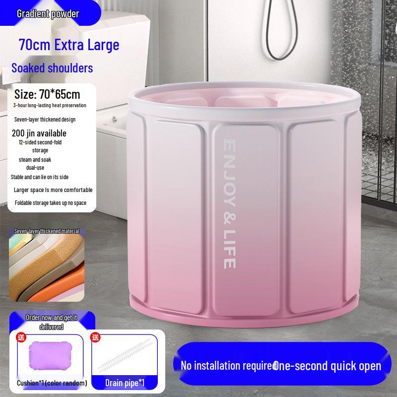 Large Portable Soaking Tub with Thick Quilted Insulation - No Installation Needed, Folding Bathtub for Adults.