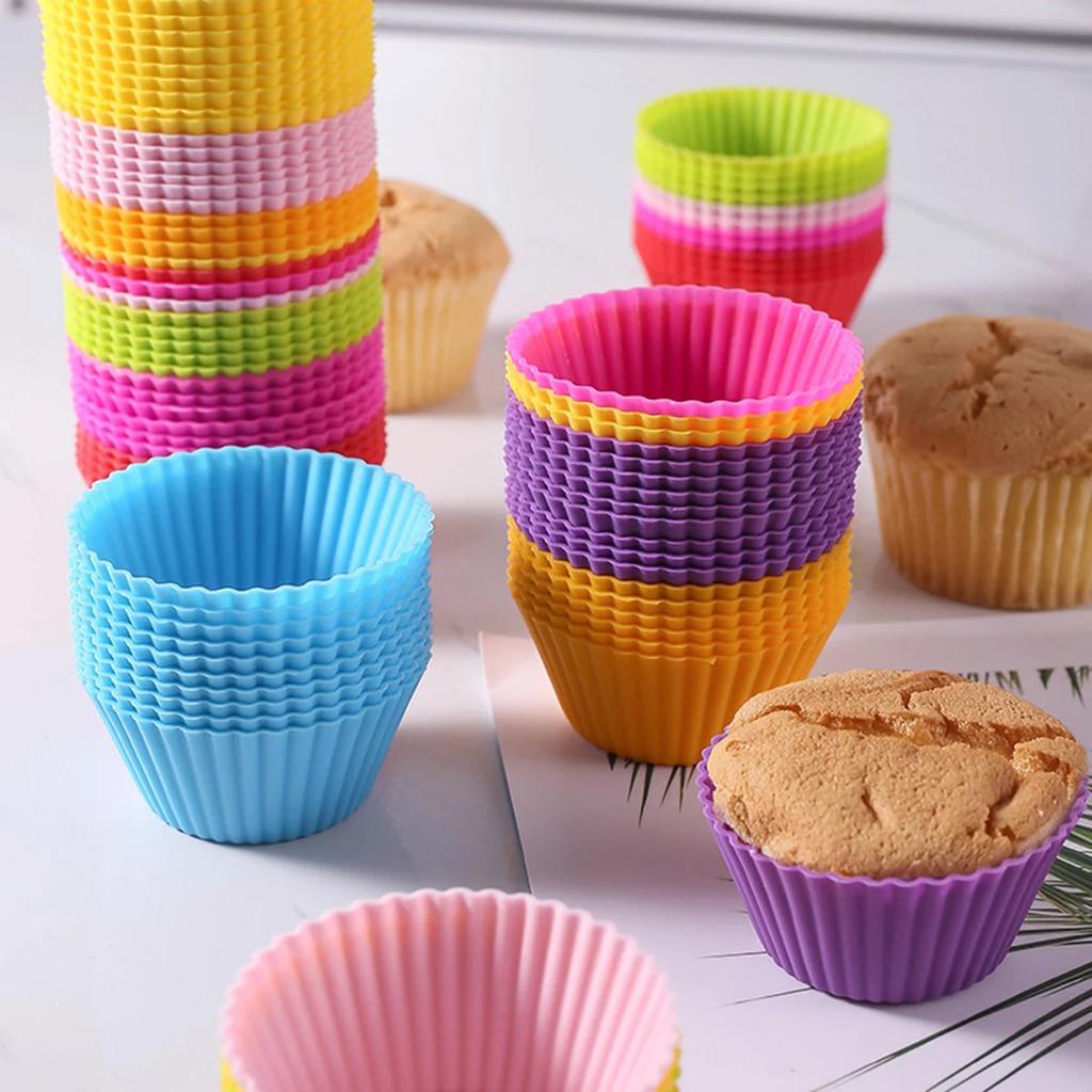 12 circular high-temperature resistant kitchen anti mold silicone small cake cups mold cups air fryer baking pastry color random